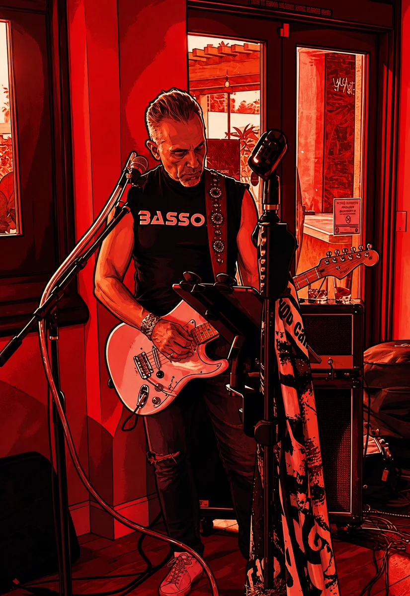Chuck Baum playing guitar with The 212 Band
